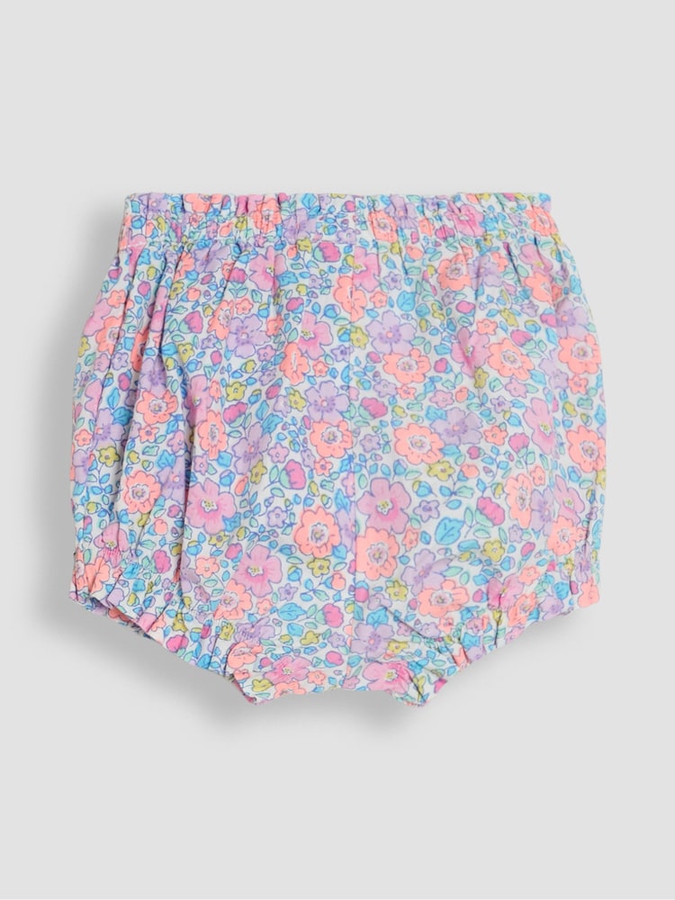JoJo Maman Bébé Coral Pink Floral 2-Piece Embroidered Cheesecloth Top & Bloomers Set - Image 1 of 2