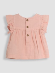 JoJo Maman Bébé Coral Pink Floral 2-Piece Embroidered Cheesecloth Top & Bloomers Set - Image 3 of 7