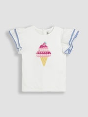 JoJo Maman Bébé Blue Ice Cream 2-Piece Double Frill Sleeve 100% Cotton T-Shirt & Skirt Set - Image 2 of 5