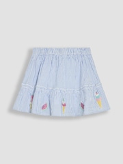JoJo Maman Bébé Blue Ice Cream 2-Piece Double Frill Sleeve 100% Cotton T-Shirt & Skirt Set - Image 4 of 5