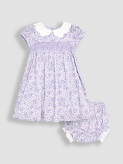JoJo Maman Bébé Lilac Purple Floral Broderie Collar Party Dress - Image 1 of 5
