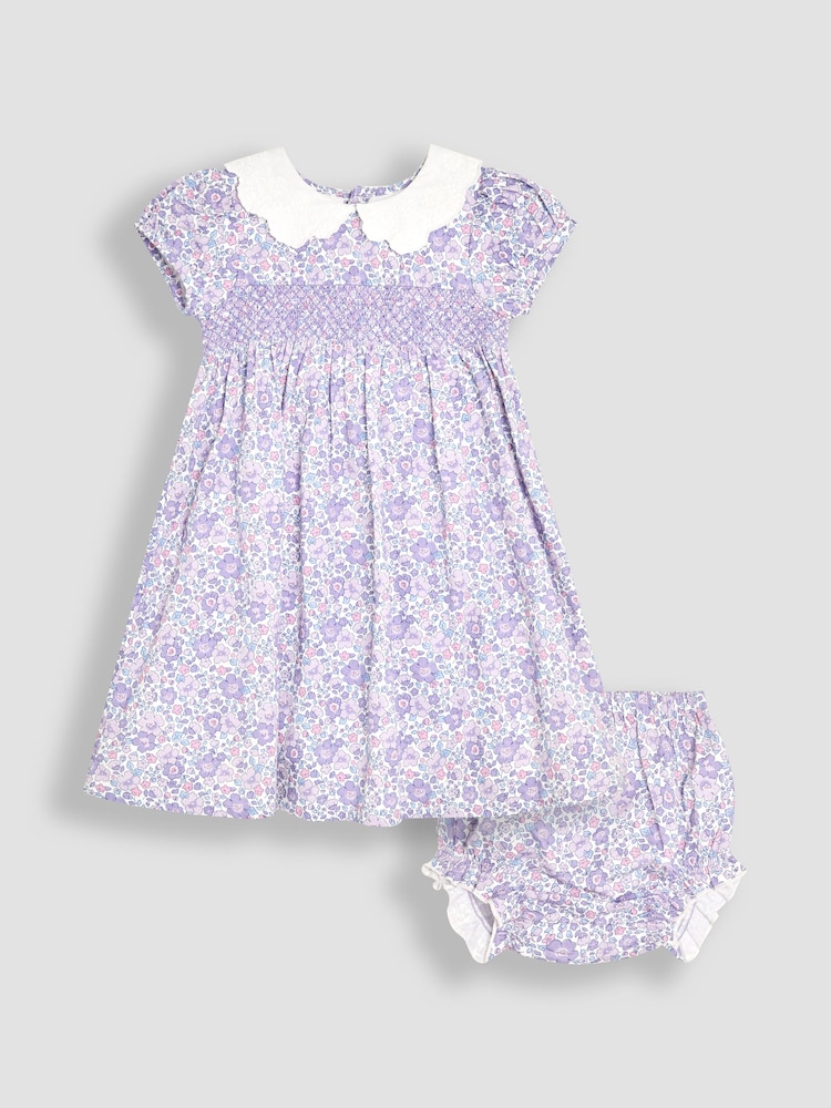 JoJo Maman Bébé Lilac Purple Floral Broderie Collar Party Dress - Image 1 of 5