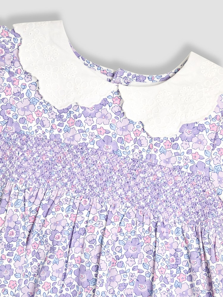 JoJo Maman Bébé Lilac Purple Floral Broderie Collar Party Dress - Image 5 of 5