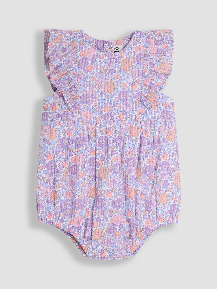 JoJo Maman Bébé Lilac Tropical Floral 2-Piece Frill-front Romper & Hat Set - Image 2 of 6 JoJo Maman Bébé Lilac Tropical Floral 2-Piece Frill-front Romper & Hat Set - Image 2 of 6