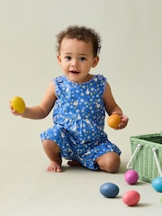 Blue Duck Floral - JoJo Maman Bébé Printed 100% Cotton Dungarees - Imagen 1 de 3