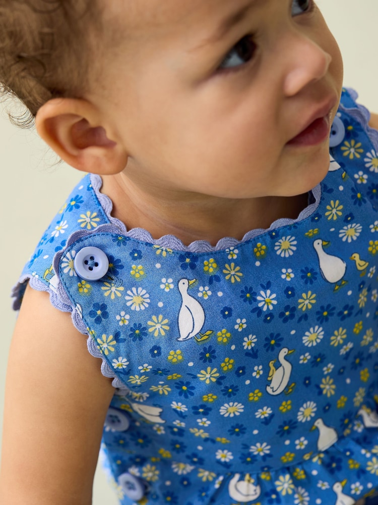 Blue Duck Floral - JoJo Maman Bébé Printed 100% Cotton Dungarees - Imagen 2 de 3