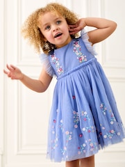 JoJo Maman Bébé Blue Ladybird Floral Frill Embroidered Tulle Party Dress - Image 2 of 7
