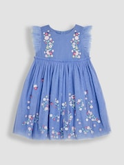 JoJo Maman Bébé Blue Ladybird Floral Frill Embroidered Tulle Party Dress - Image 5 of 7