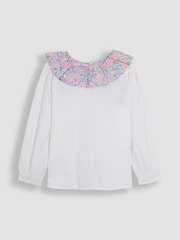 JoJo Maman Bébé Cream Floral Ruffle Collar Top - Image 2 of 3