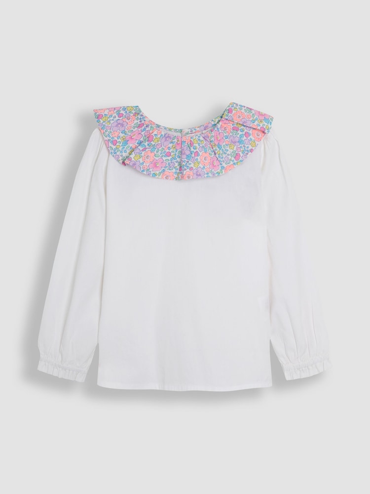 JoJo Maman Bébé Cream Floral Ruffle Collar Top - Image 2 of 3
