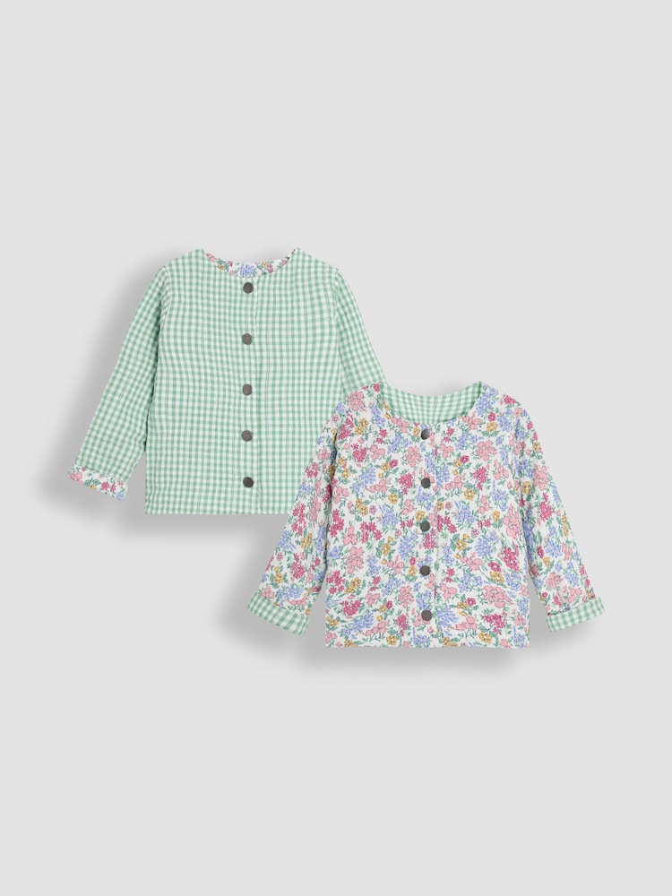 JoJo Maman Bébé Soft Pink Floral Print Quilted Reversible 100% Cotton Jacket - Image 1 of 9