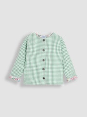 JoJo Maman Bébé Soft Pink Floral Print Quilted Reversible 100% Cotton Jacket - Image 4 of 9