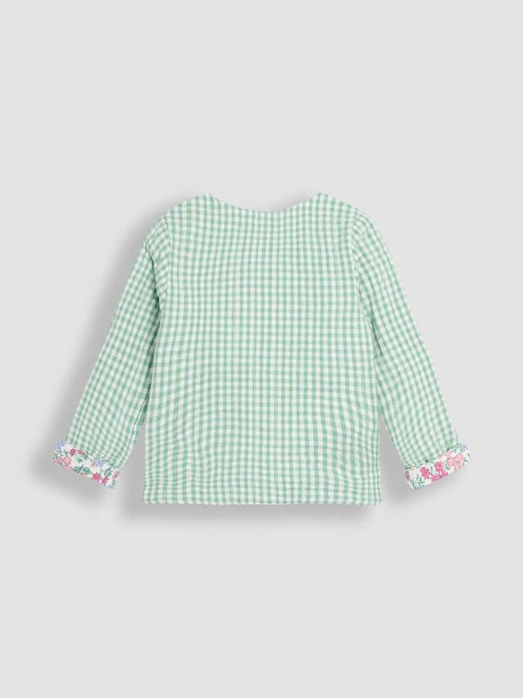 JoJo Maman Bébé Soft Pink Floral Print Quilted Reversible 100% Cotton Jacket - Image 5 of 9