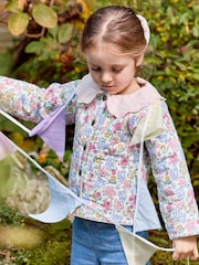 JoJo Maman Bébé Soft Pink Floral Print Quilted Reversible 100% Cotton Jacket - Image 8 of 9