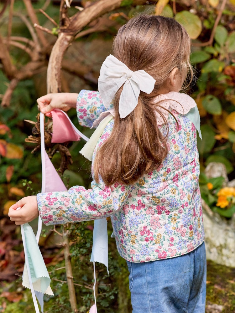 JoJo Maman Bébé Soft Pink Floral Print Quilted Reversible 100% Cotton Jacket - Image 9 of 9