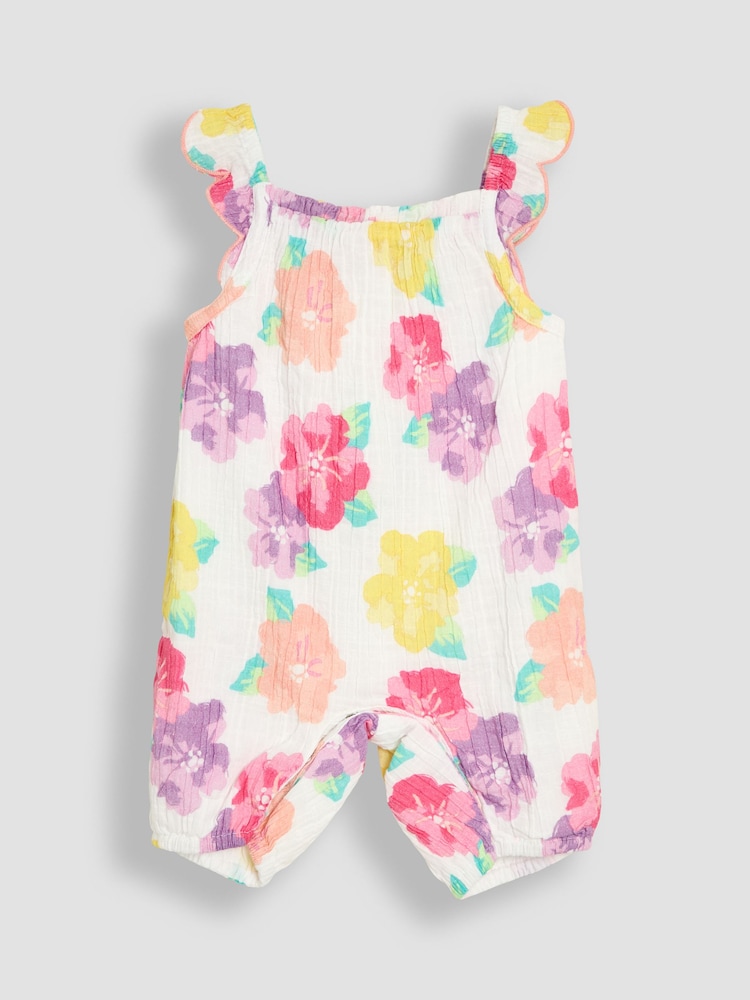 Pink, tropisch, floral - JoJo Maman Bébé Ruffle Strap Pretty Sunsuit - Bild 1 von 3