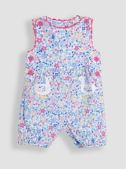 Blue Ditsy Floral Duck - JoJo Maman Bébé Appliqué Pocket 100% Cotton Dungarees - Imagen 1 de 3