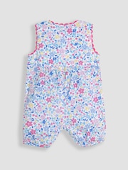 Blue Ditsy Floral Duck - JoJo Maman Bébé Appliqué Pocket 100% Cotton Dungarees - Imagen 2 de 3