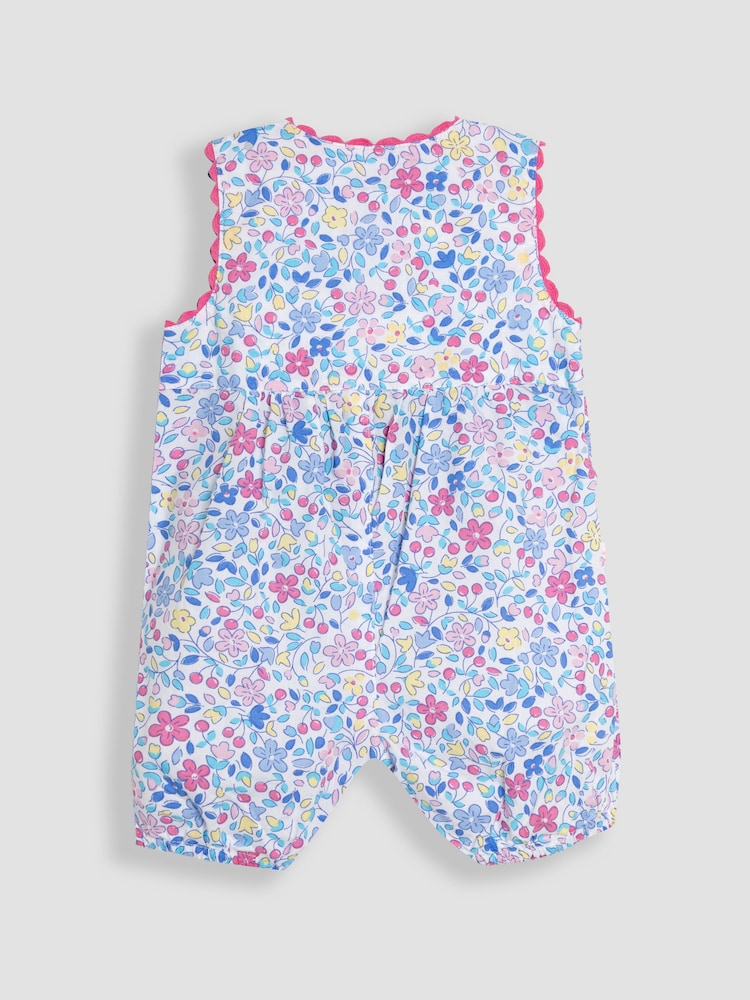 Blue Ditsy Floral Duck - JoJo Maman Bébé Appliqué Pocket 100% Cotton Dungarees - Imagen 2 de 3
