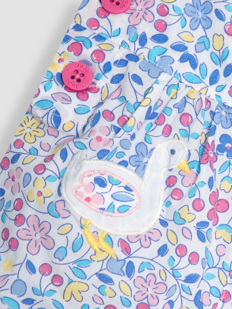 Blue Ditsy Floral Duck - JoJo Maman Bébé Appliqué Pocket 100% Cotton Dungarees - Imagen 3 de 3
