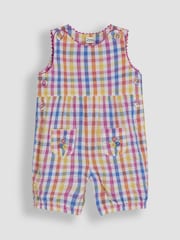 JoJo Maman Bébé Pink Floral Embroidered Pocket Embroidered Gingham Dungarees - Image 1 of 3