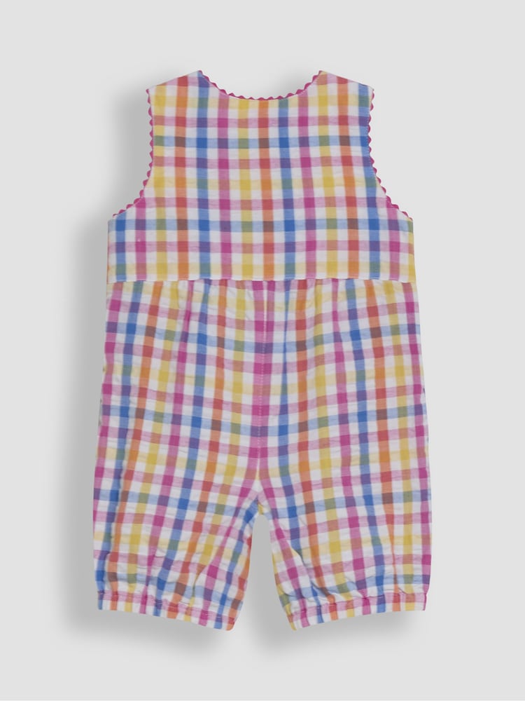 JoJo Maman Bébé Pink Floral Embroidered Pocket Embroidered Gingham Dungarees - Image 2 of 3