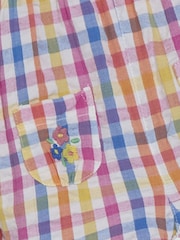 JoJo Maman Bébé Pink Floral Embroidered Pocket Embroidered Gingham Dungarees - Image 3 of 3