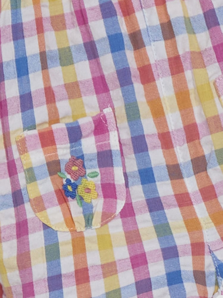 JoJo Maman Bébé Pink Floral Embroidered Pocket Embroidered Gingham Dungarees - Image 3 of 3