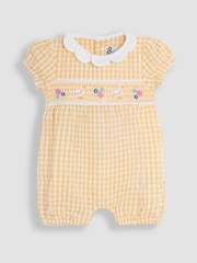JoJo Maman Bébé Yellow Duck Embroidered Smocked Pretty Romper - Image 3 of 5