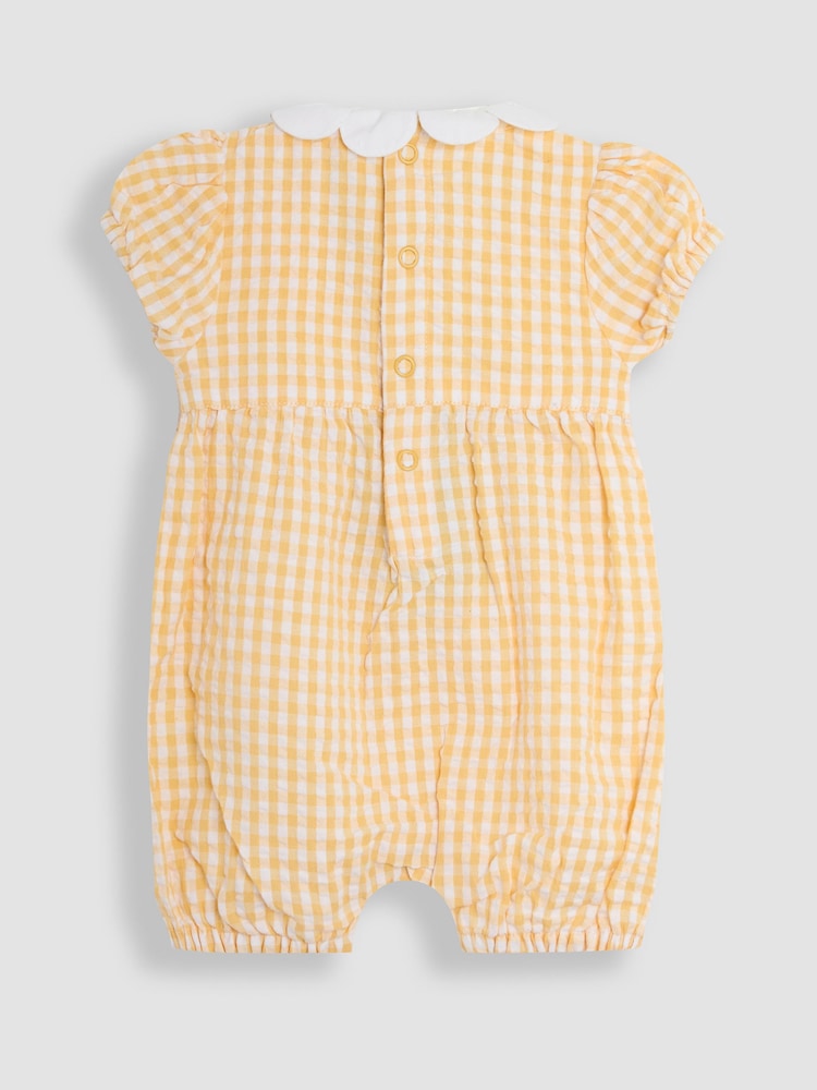 Żółta z motywem kaczki - JoJo Maman Bébé Embroidered Smocked Pretty 100% Cotton Romper - Image 4 of 5