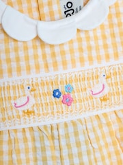JoJo Maman Bébé Yellow Duck Embroidered Smocked Pretty Romper - Image 5 of 5