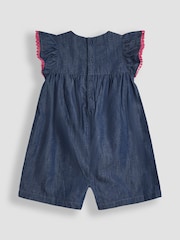 JoJo Maman Bébé Chambray Blue Floral Embroidered Frill Sleeve Playsuit - Image 2 of 3