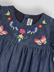 JoJo Maman Bébé Chambray Blue Floral Embroidered Frill Sleeve Playsuit - Image 3 of 3