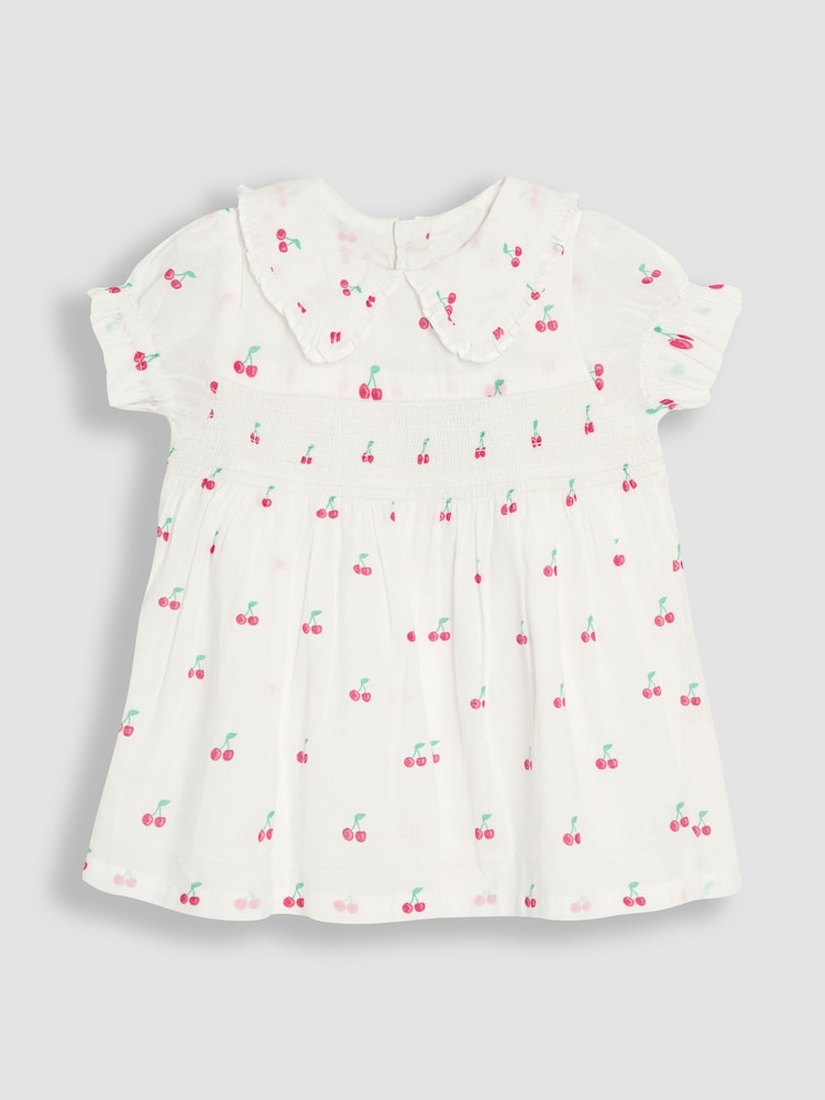JoJo Maman Bébé White Cherry Peter Pan Collar Smocked Blouse - Image 1 of 3