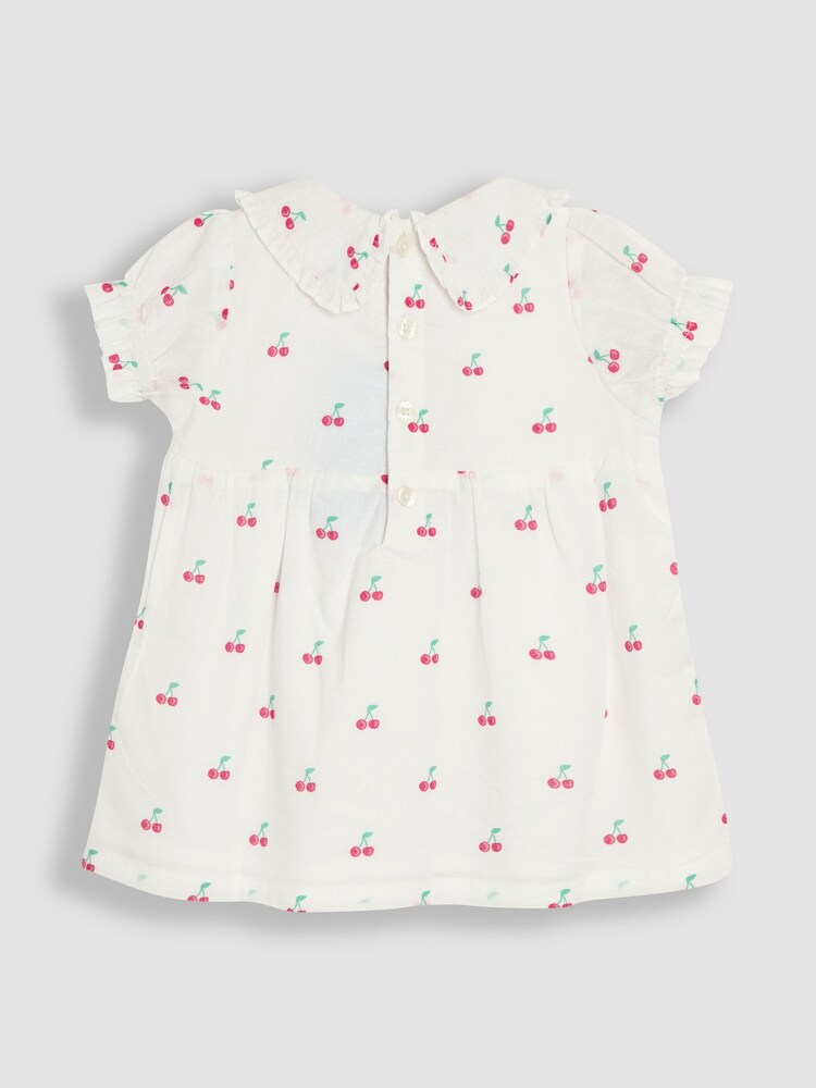 JoJo Maman Bébé White Cherry Peter Pan Collar Smocked Blouse - Image 2 of 3
