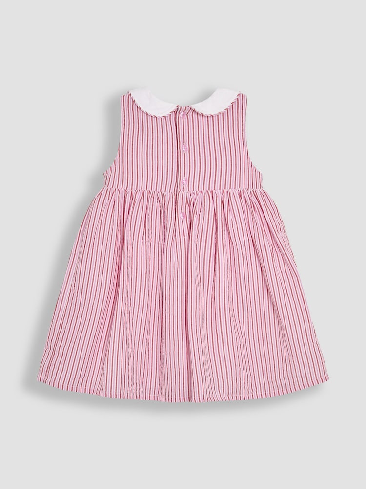 JoJo Maman Bébé Pink Ladybird Seersucker Stripe Smocked Dress - Image 2 of 3