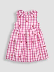 JoJo Maman Bébé Fuchsia Pink Strawberry Embroidered Summer Dress - Image 1 of 3