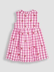 JoJo Maman Bébé Fuchsia Pink Strawberry Embroidered Summer Dress - Image 2 of 3