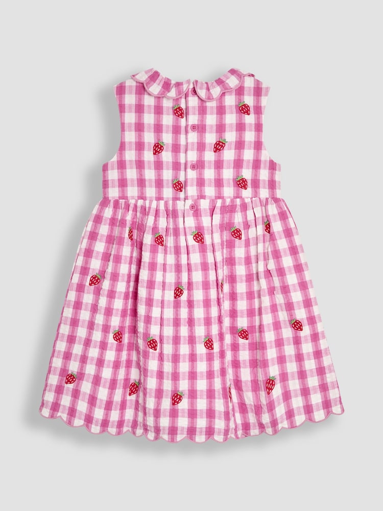 JoJo Maman Bébé Fuchsia Pink Strawberry Embroidered Summer Dress - Image 2 of 3
