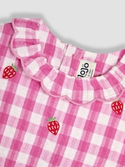 JoJo Maman Bébé Fuchsia Pink Strawberry Embroidered Summer Dress - Image 3 of 3