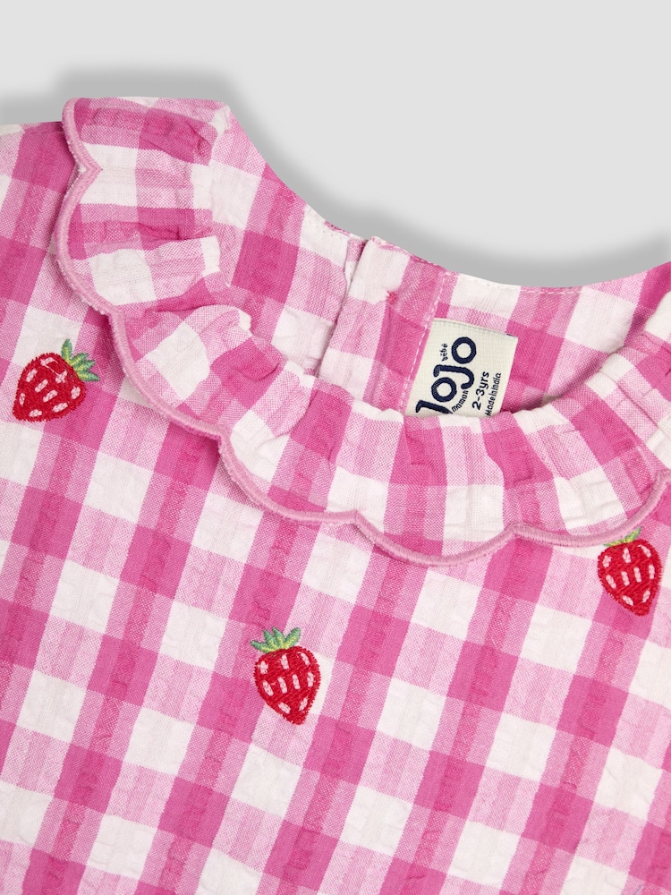 JoJo Maman Bébé Fuchsia Pink Strawberry Embroidered Summer Dress - Image 3 of 3