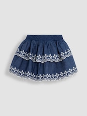 Jojo Maman Bébé Blue Broderie Scallop Hem Tiered Skirt - Image 1 of 3