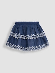 Jojo Maman Bébé Blue Broderie Scallop Hem Tiered Skirt - Image 2 of 3