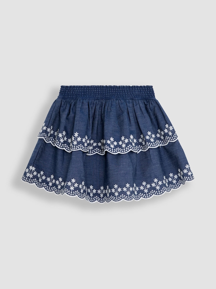 Jojo Maman Bébé Blue Broderie Scallop Hem Tiered Skirt - Image 2 of 3