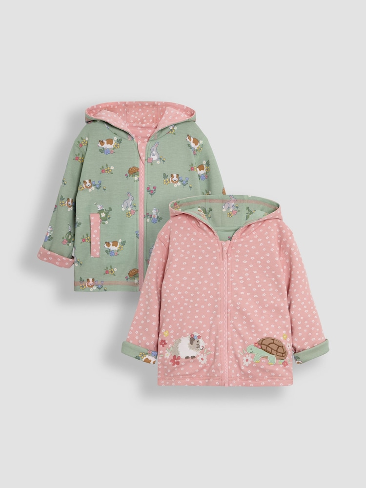 JoJo Maman Bébé Pink Guinea Pig & Tortoise Appliqué Reversible Hoodie - Image 1 of 8