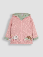 JoJo Maman Bébé Pink Guinea Pig & Tortoise Appliqué Reversible Hoodie - Image 2 of 8