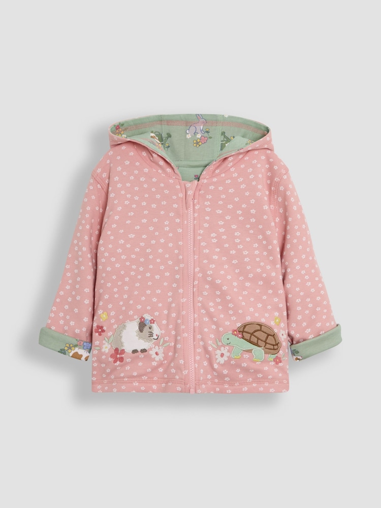JoJo Maman Bébé Pink Guinea Pig & Tortoise Appliqué Reversible Hoodie - Image 2 of 8
