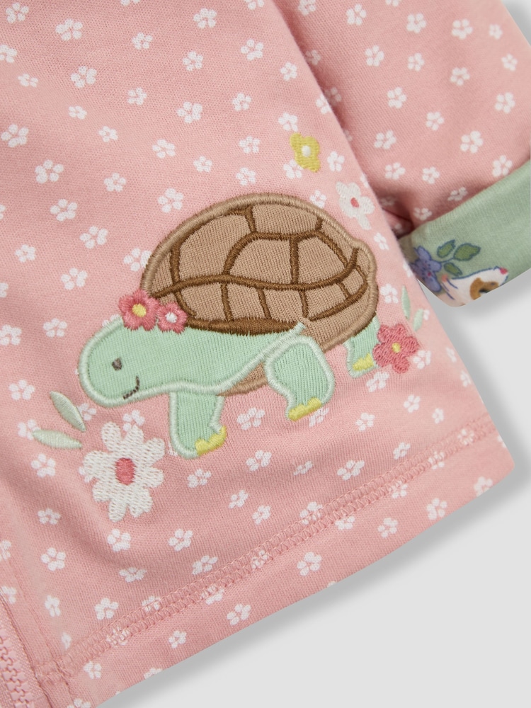 JoJo Maman Bébé Pink Guinea Pig & Tortoise Appliqué Reversible Hoodie - Image 8 of 8
