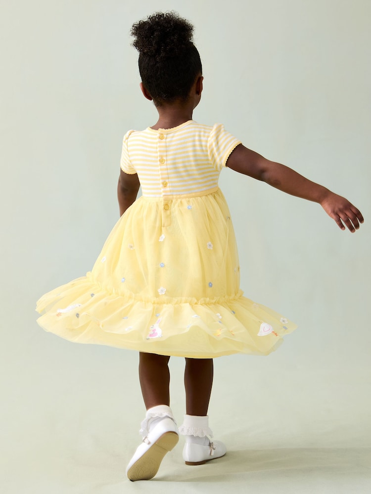 JoJo Maman Bébé Yellow Duck & Bunny Appliqué Hem Tulle Party Dress - Image 2 of 8