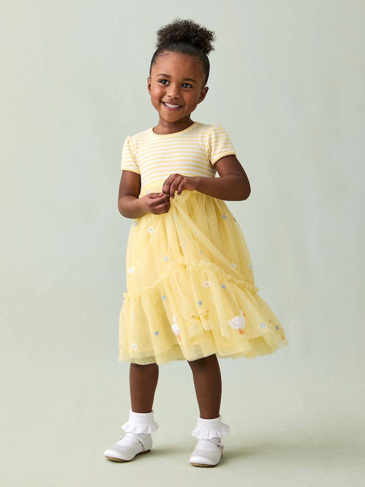 JoJo Maman Bébé Yellow Duck & Bunny Appliqué Hem Tulle Party Dress - Image 3 of 8